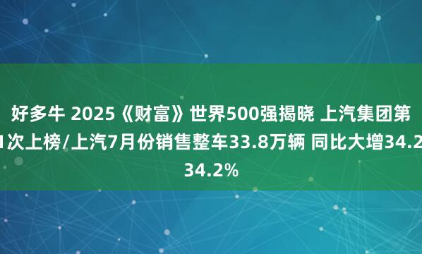 好多牛 2025《财富》世界500强揭晓 上汽集团第21次上榜/上汽7月份销售整车33.8万辆 同比大增34.2%